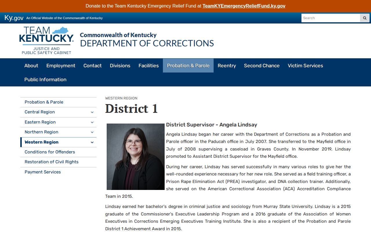 Kentucky Probation and Parole District 1 office information