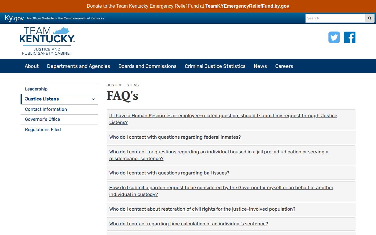 Kentucky Justice Cabinet information for sentence calculation questions